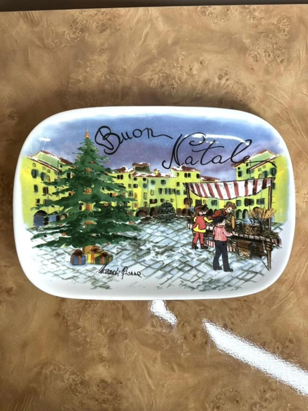 Sur La Table Buon Natale Christmas Piazza Rectangular Serving Platter Italy 9.5